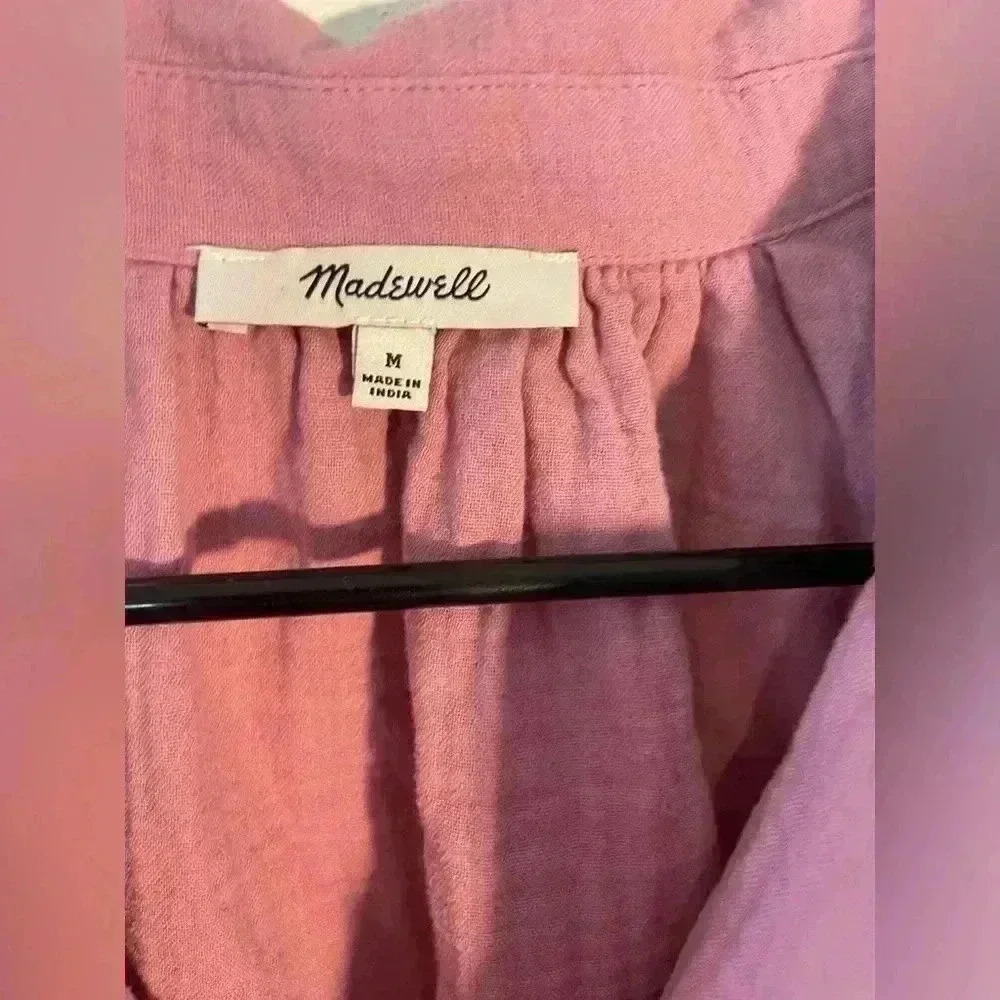 Madewell Pink Lightspun Cover Up Oversized Short Sleeve Shirt Dress Size Medium - Picture 5 of 9